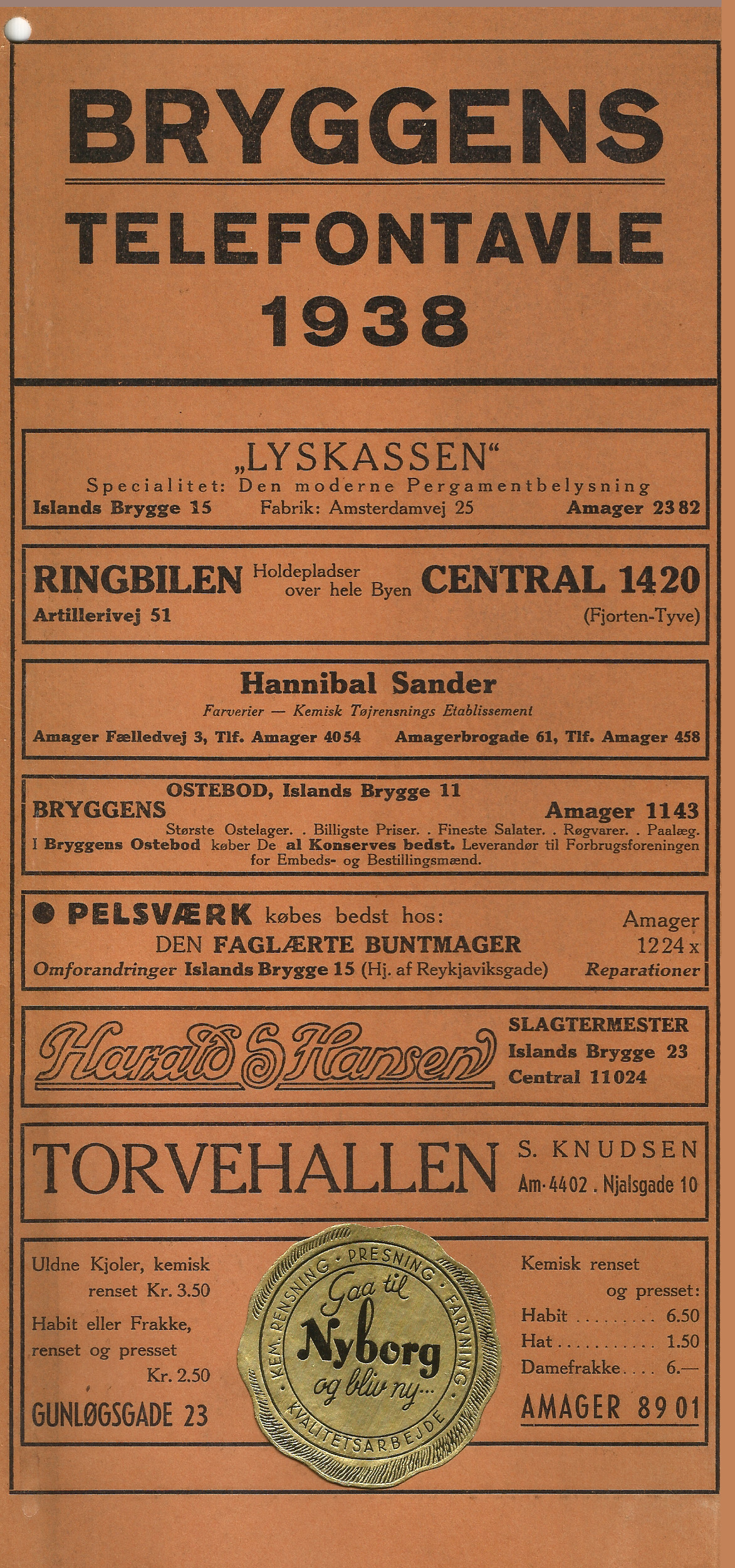 Bryggens telefontavle 1938 forside