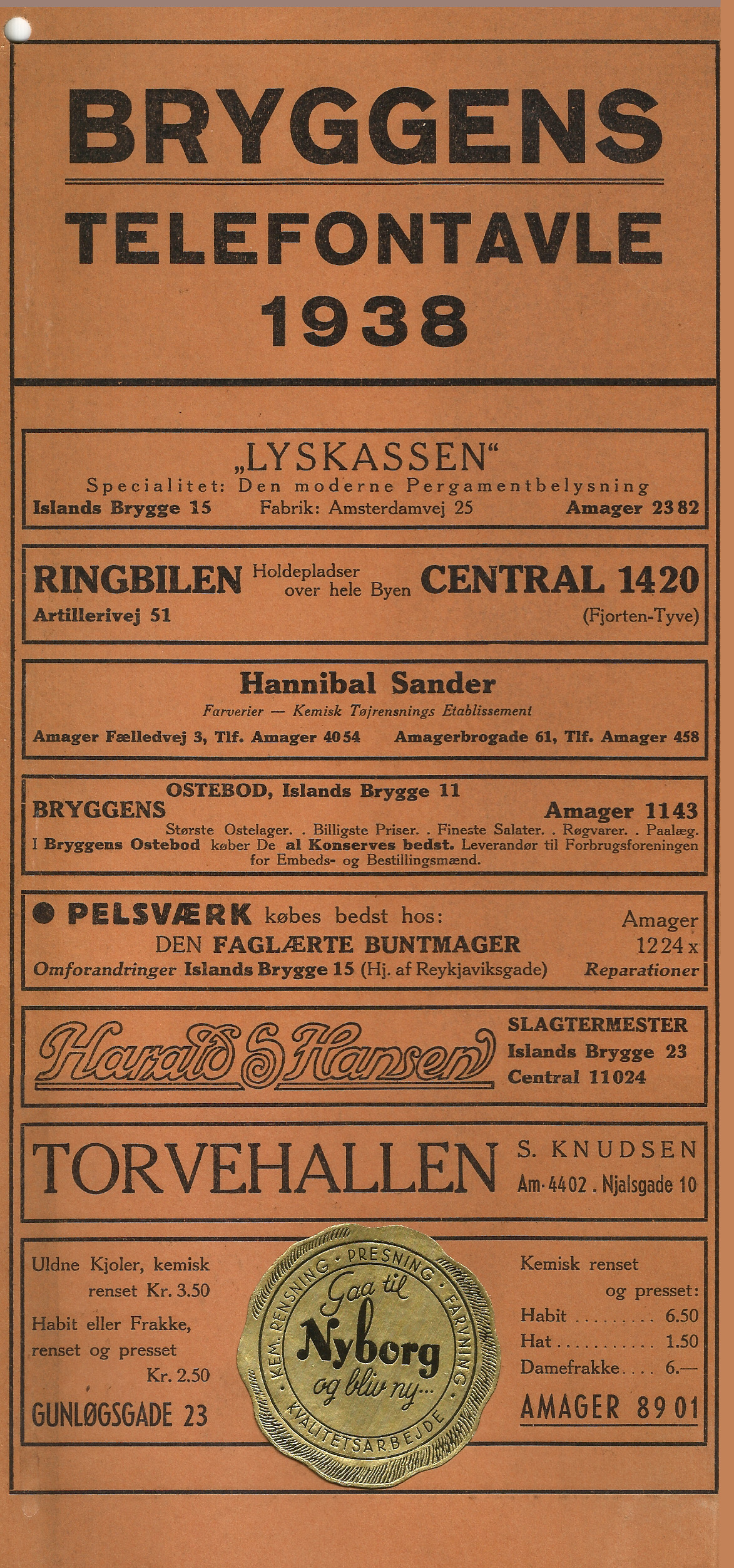 Bryggens telefontavle 1938 forside Bryggens telefontavle 1938 forside
