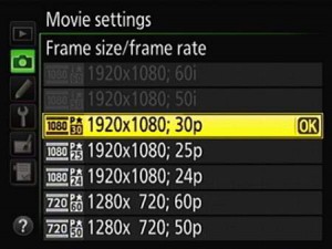 Nikon video settings