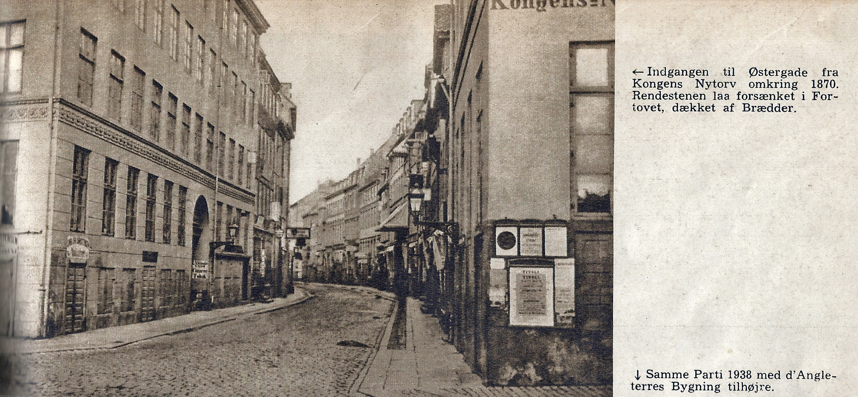 København før og nu fra 1938 Oestergade fra Kongens nytorv 1870