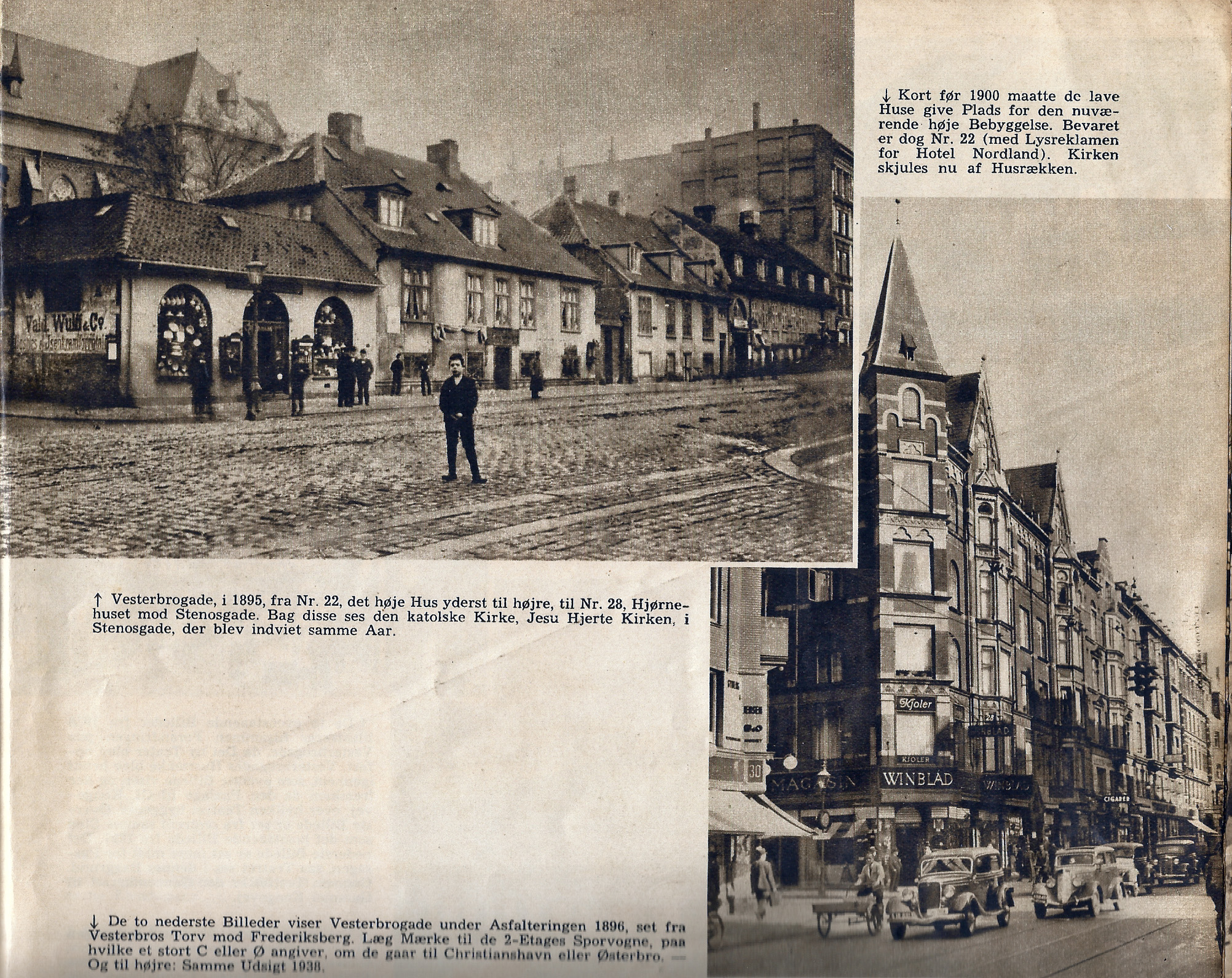 København før og nu fra 1938 Vesterbrogade 1895 og 1938