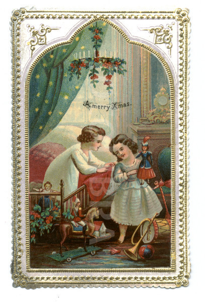 Victorian Christmas card of children c 1860